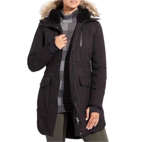 Athleta Black Puffer Jacket with Fur Hood - Picture 2 of 10